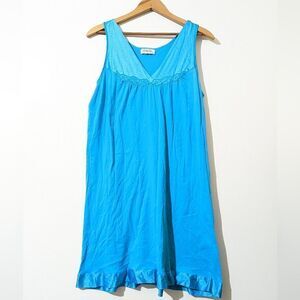 70s 80s Vanity Fair Chemise Lingerie Night Gown Teal Sleeveless Size Medium